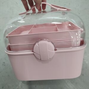 Nicole Miller Pink Makeup Organizer with Clear Lid
